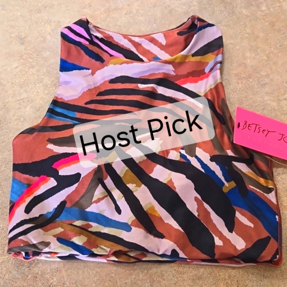 New Betsey Johnson Performance Multi-Colored Design Print Sportsbra/Crop Top